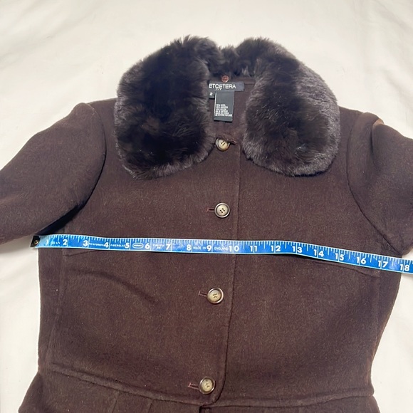 Etcetera Brown Wool & Angora Jacket with Detachable Faux Fur Collar. Size 2 - Picture 4 of 6